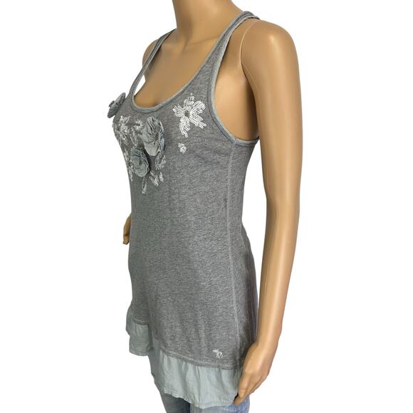 Vintage Y2K Abercrombie & Fitch Long Tank Top Gray Racerback Embellished Size XS - Picture 4 of 12